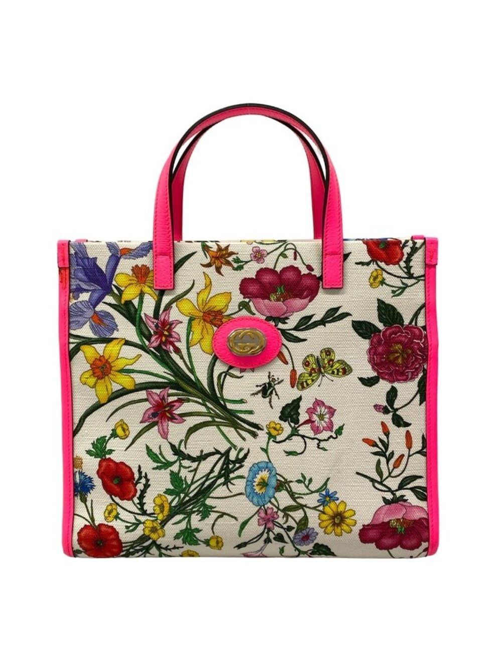 Gucci Handbag Flora White Pink Multi Leather